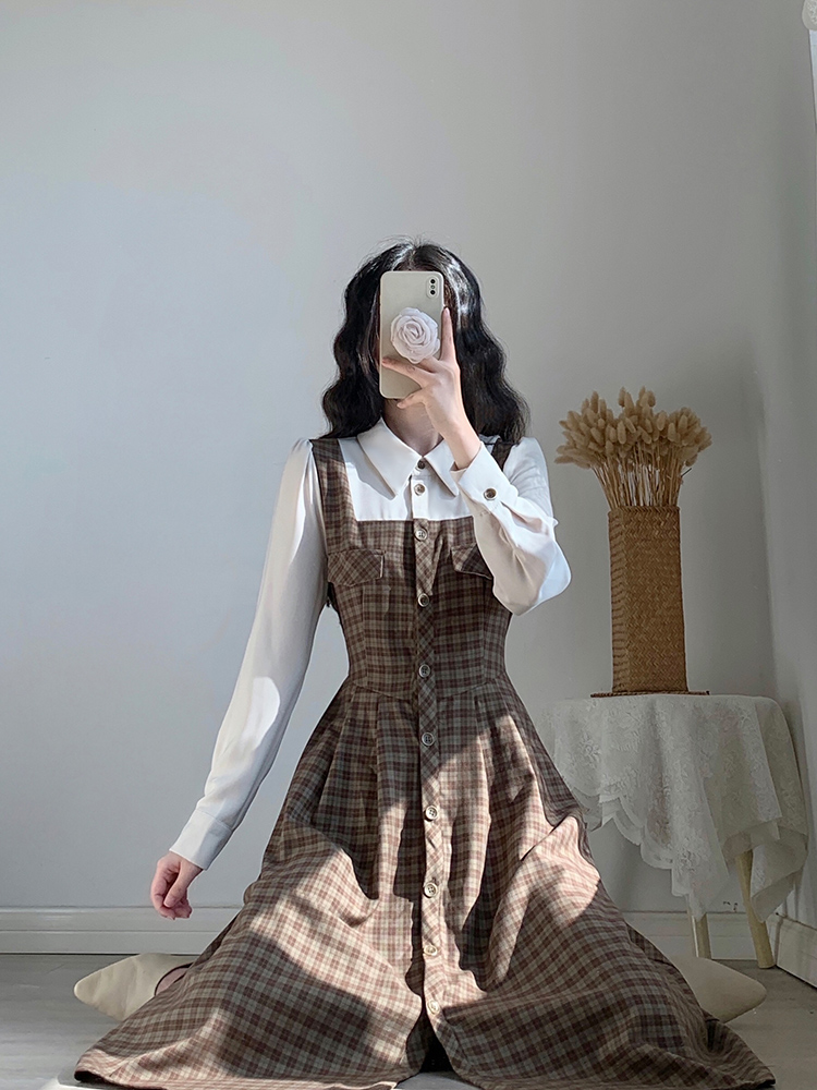 チェック服 クラシックチェック柄ジャンパースカートワンピース