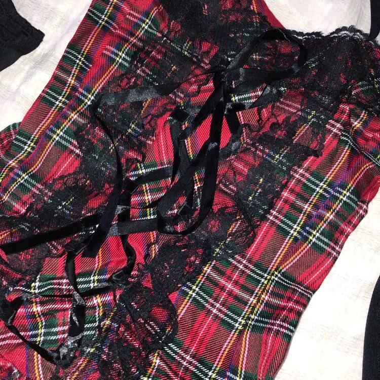 チェック 服 格子柄フリルコルセット風ティアードドレス