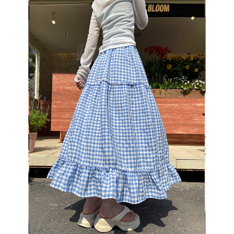 チェック服 チェック柄フリルロングスカート