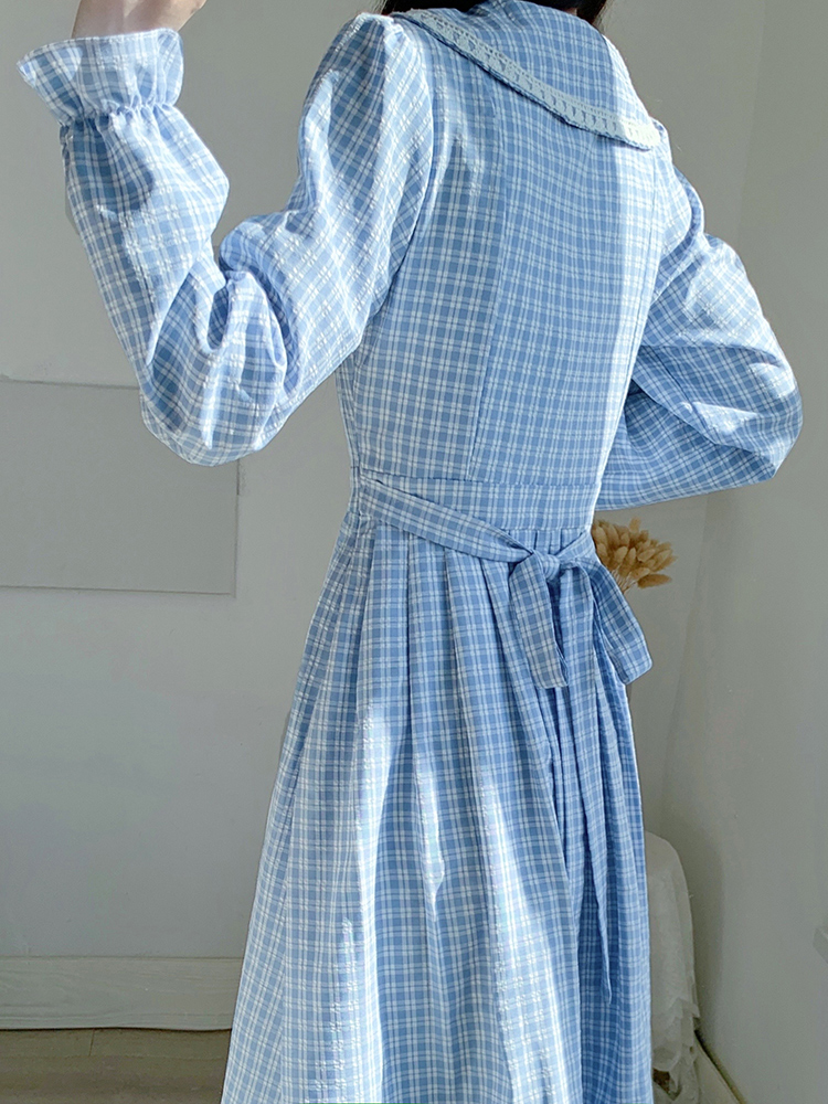 チェック服 クラシカルチェック柄レース切替フレアワンピース