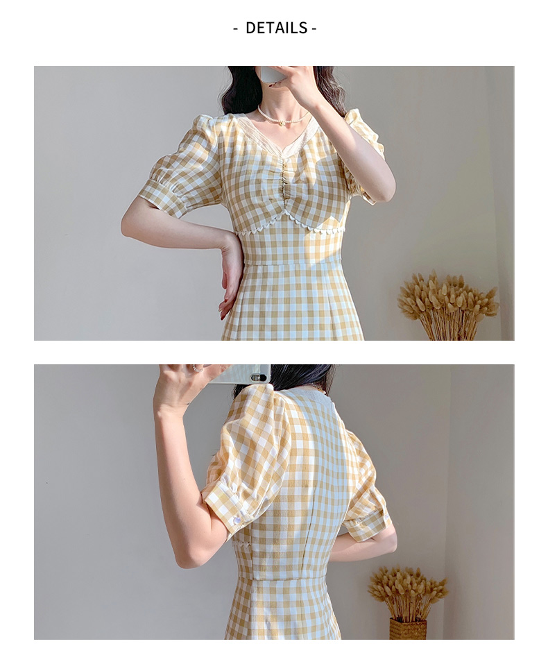 チェック服 リボン付きチェック柄レイヤードワンピース