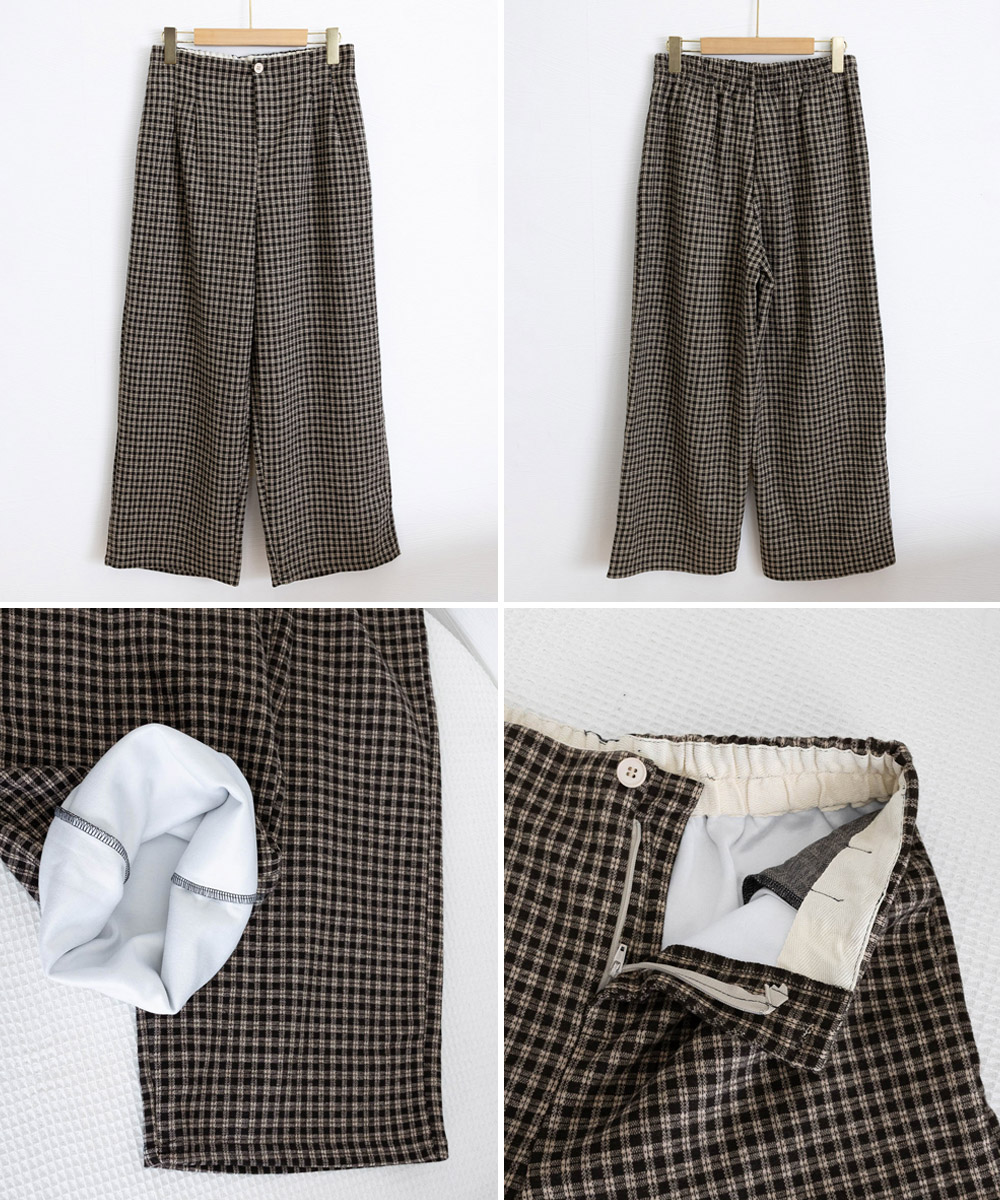 チェック 服 チェック柄ワイド美脚ハイウエストパンツ 