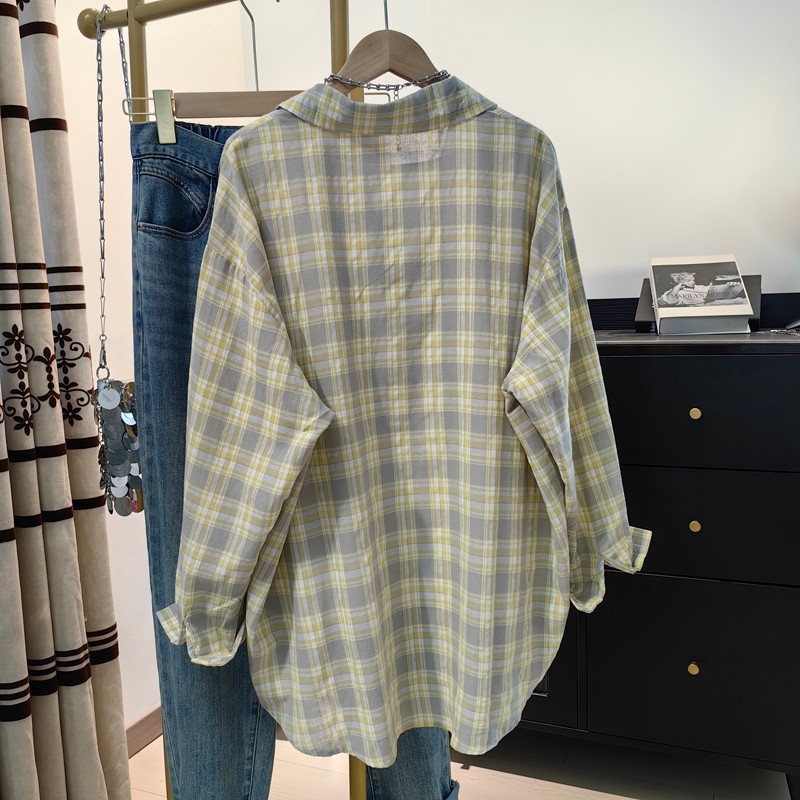 チェック 服 チェック柄ゆったりシルエット長袖ブラウス 