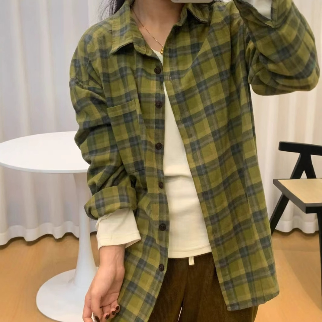 チェック 服 レディース長袖チェック柄シャツゆったりおしゃれトップス