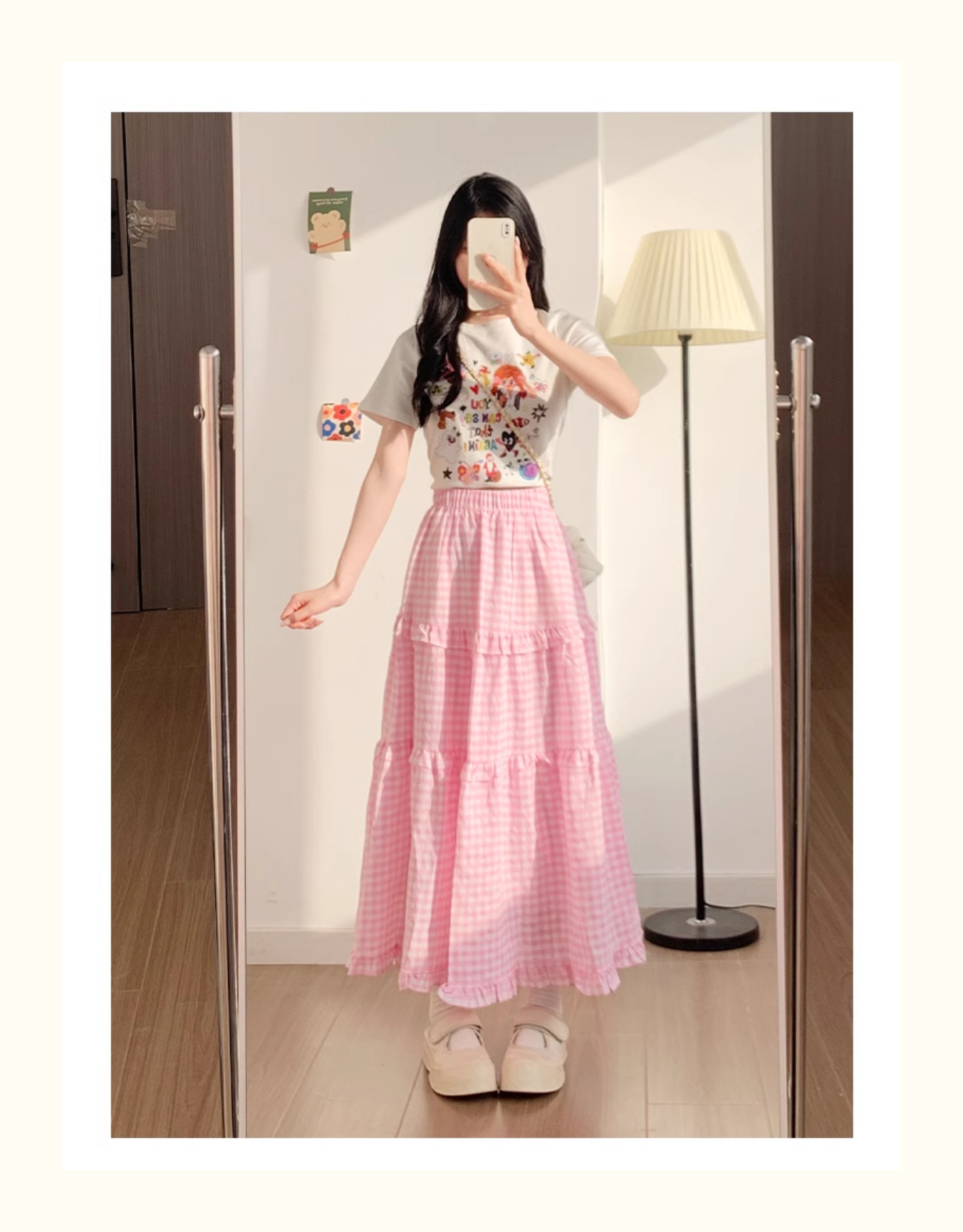 チェック服 ティアードフリル格子柄スカート