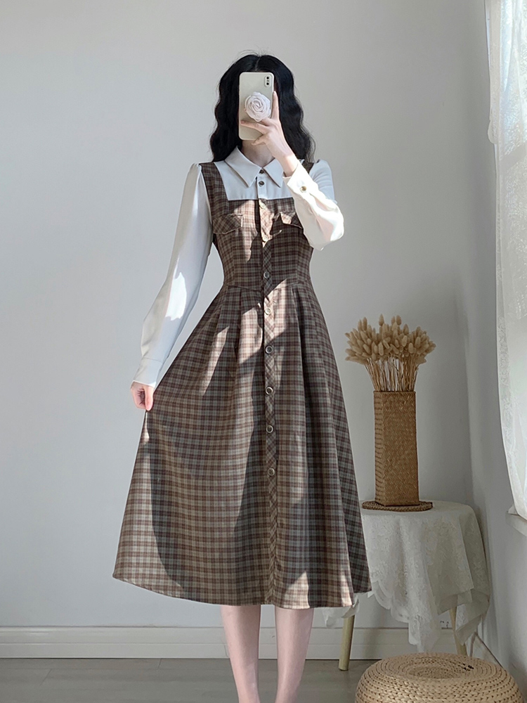 チェック服 クラシックチェック柄ジャンパースカートワンピース