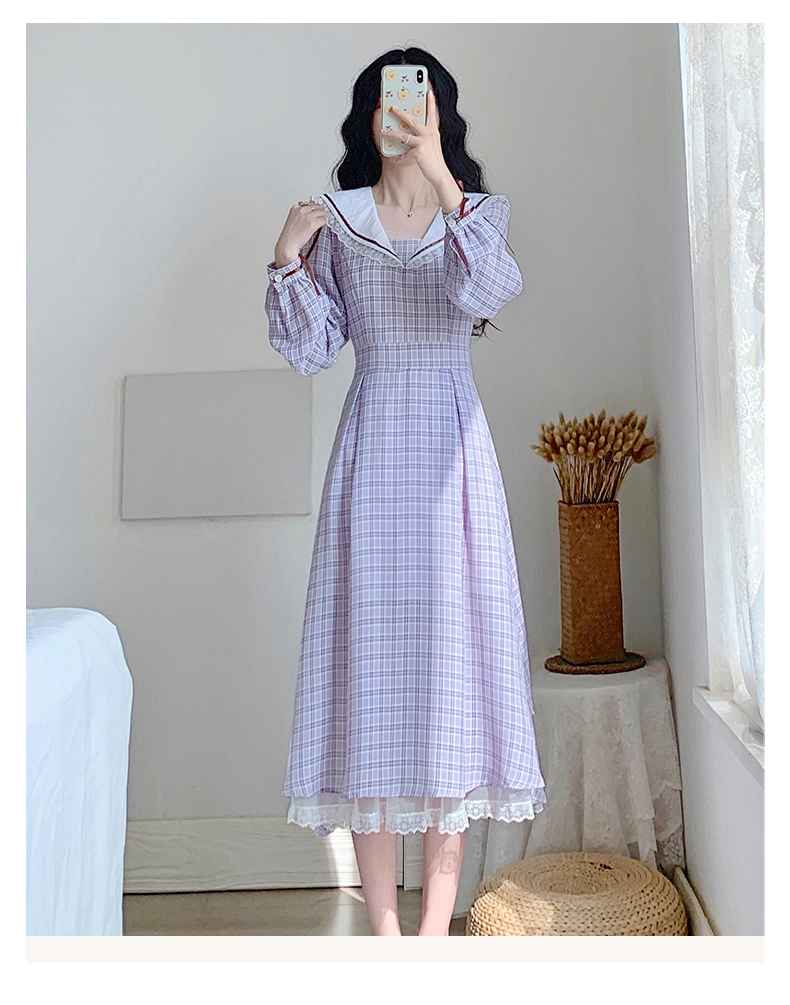 チェック服 チェック柄セーラーカラーワンピース