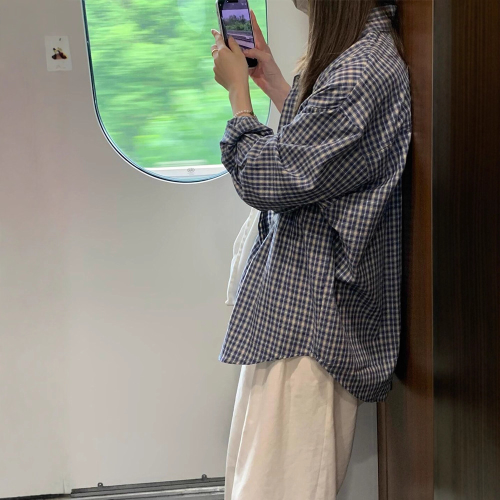 チェック 服 秋冬レディースゆったりチェック柄長袖シャツブラウス