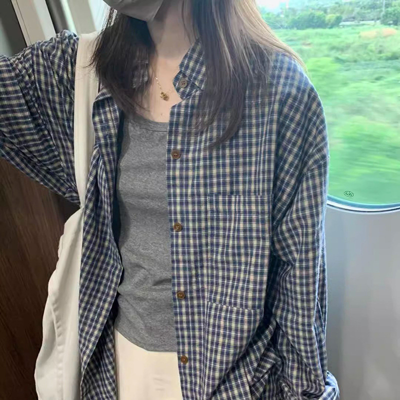 チェック 服 秋冬レディースゆったりチェック柄長袖シャツブラウス