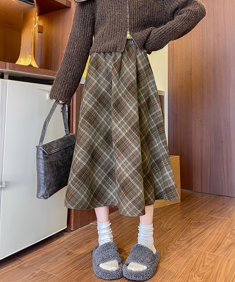 チェック 服 チェック柄美脚ロング丈フレアスカート