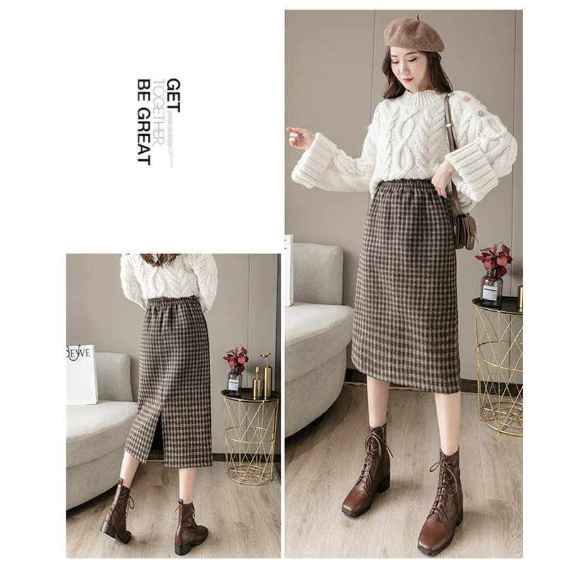 チェック 服 チェック柄ミドル丈裏起毛スリット入りスカート