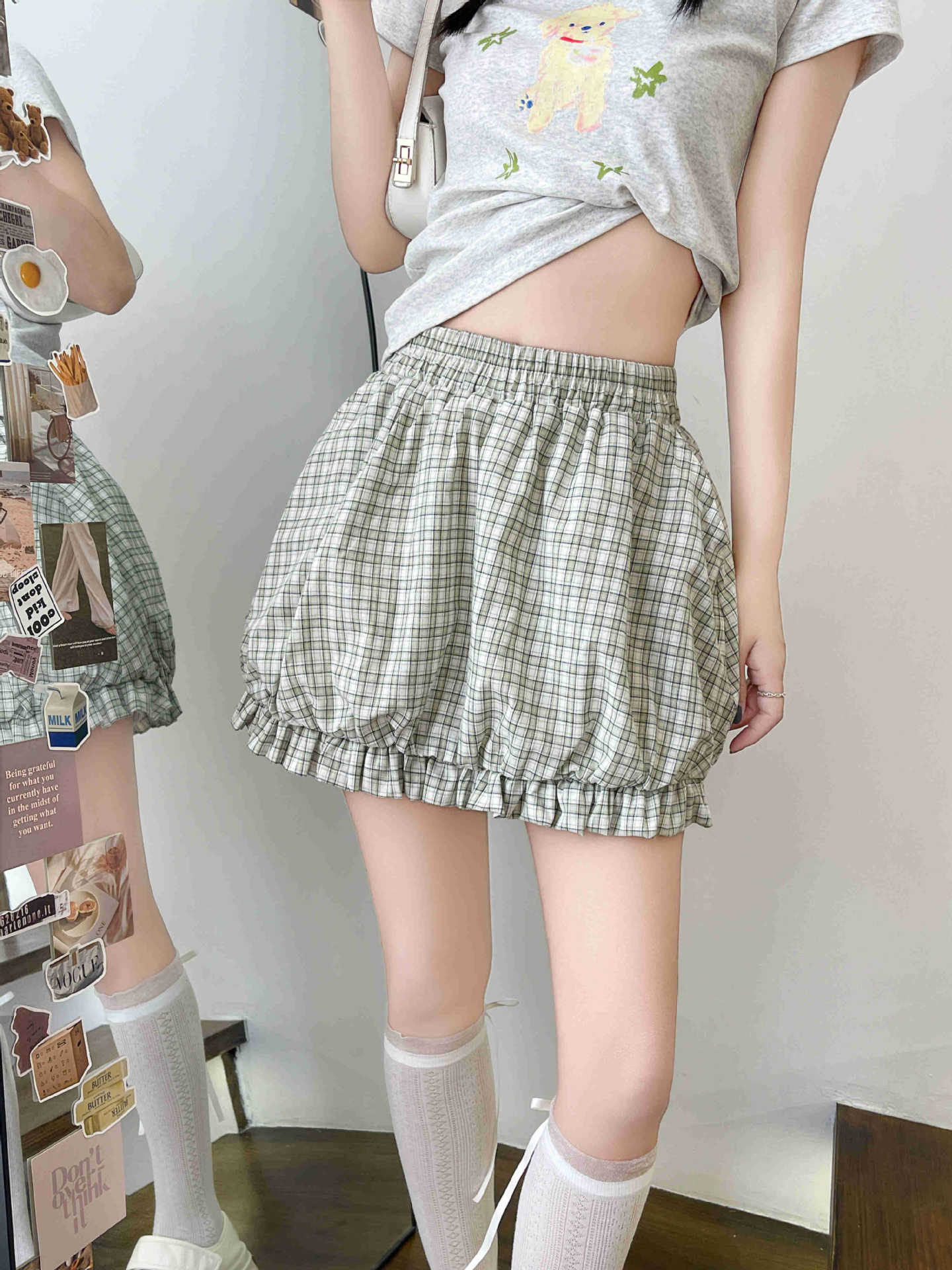 チェック服 フリルヘム チェック柄バルーンスカート