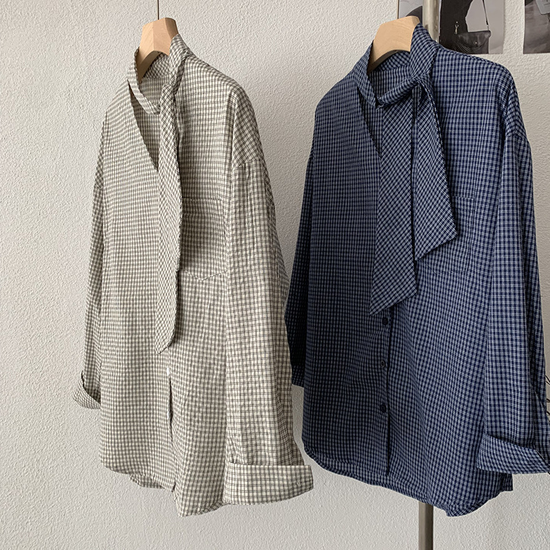 チェック 服 レディースチェック柄長袖ブラウス