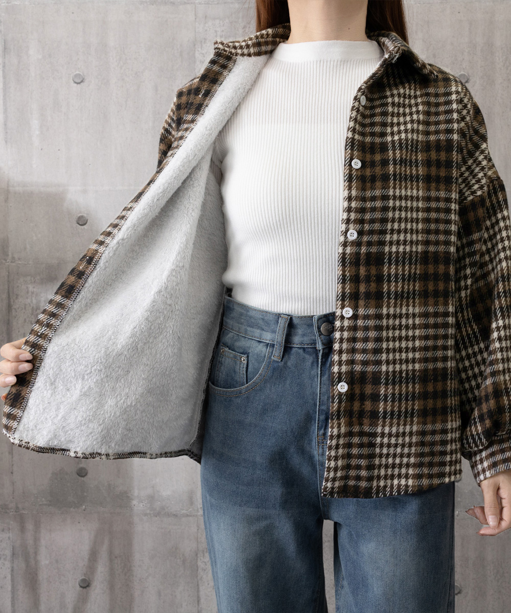 チェック 服 裏起毛チェックシャツジャケット ゆったりアウター
