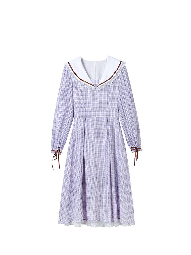 チェック服 チェック柄セーラーカラーワンピース