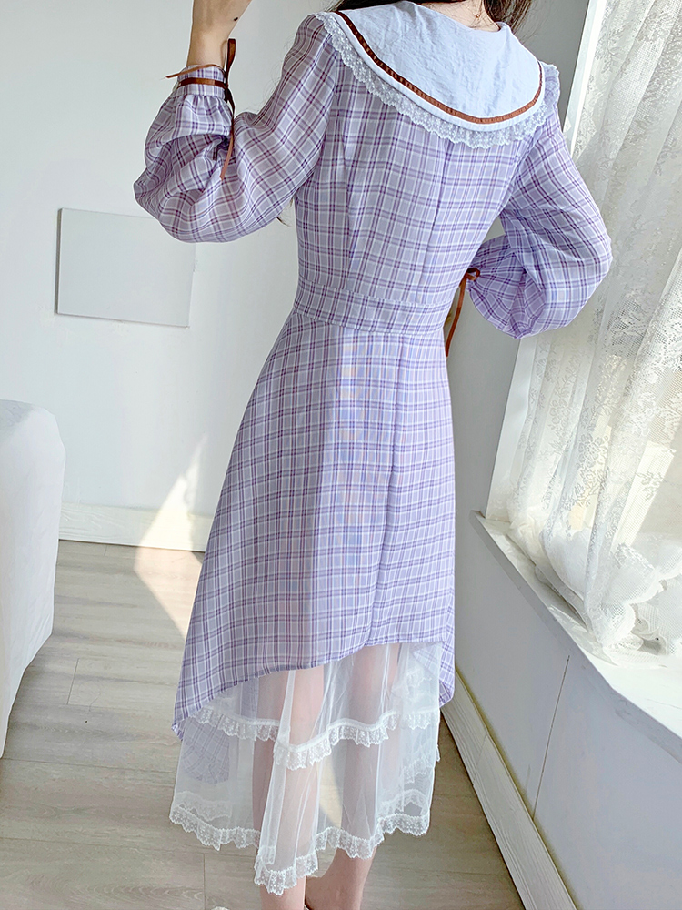 チェック服 チェック柄セーラーカラーワンピース