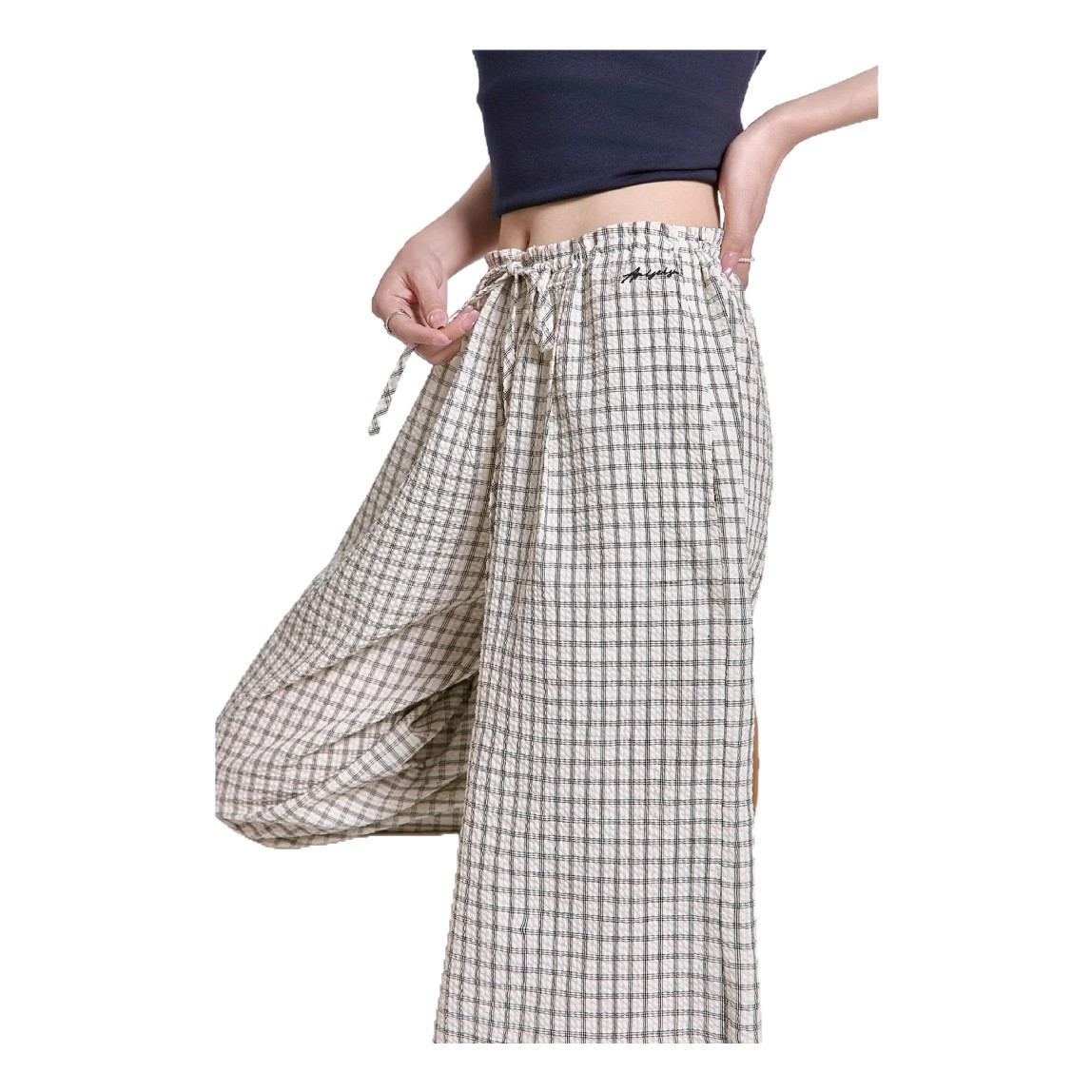 チェック 服 チェック柄ワイドパンツ ゆったりロング丈