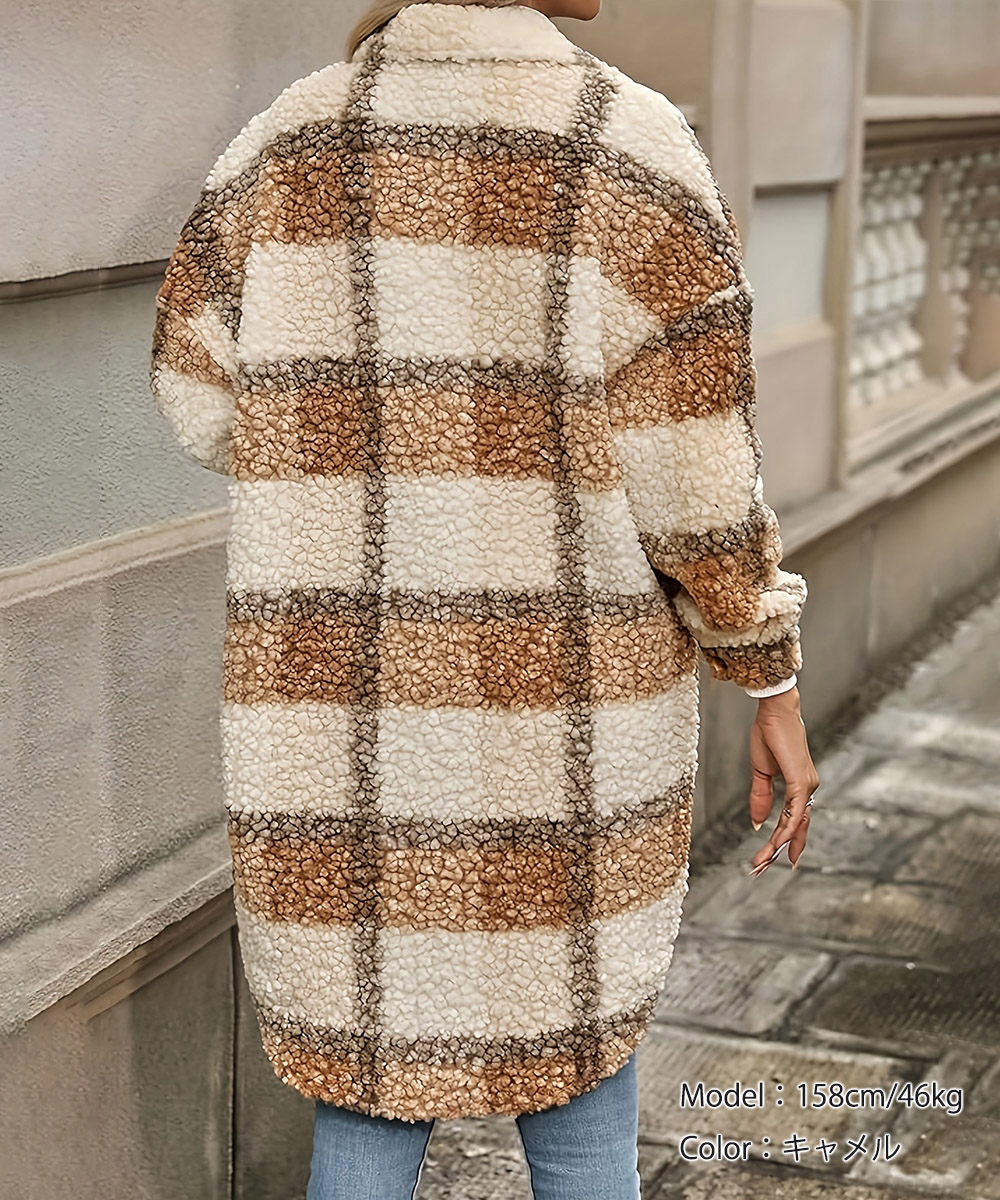 チェック 服 チェック柄ボアジャケット韓国風ロングコート