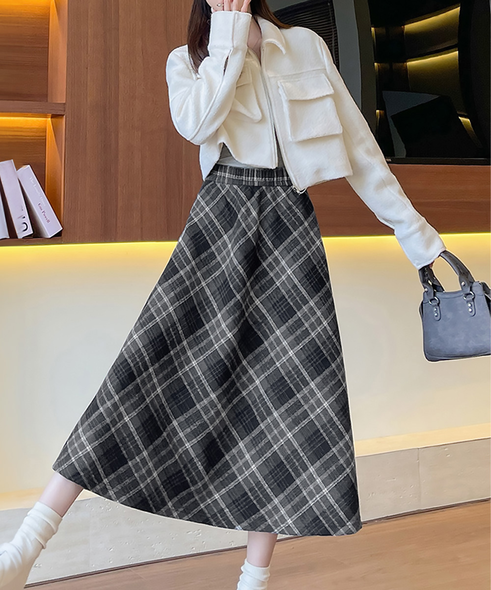 チェック 服 チェック柄美脚ロング丈フレアスカート