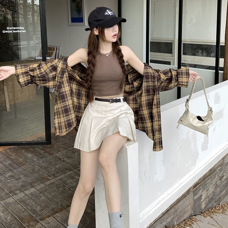 チェック 服 秋新作レディースゆったりチェック柄長袖シャツ