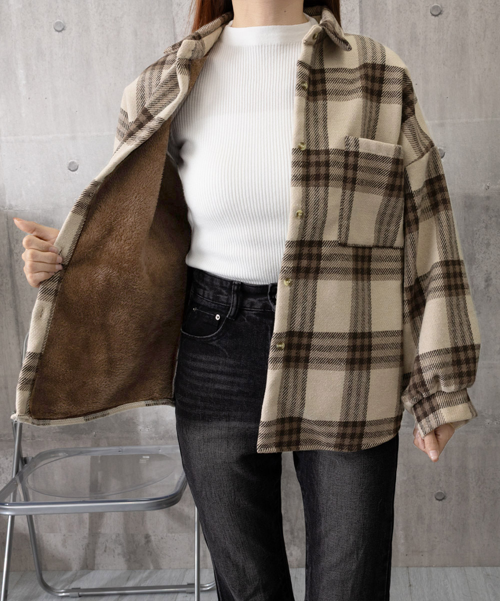 チェック 服 裏起毛チェックシャツジャケット ゆったりアウター