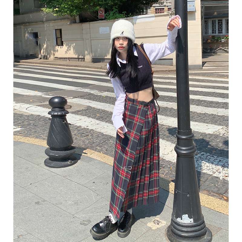 プリーツロングチェックスカート