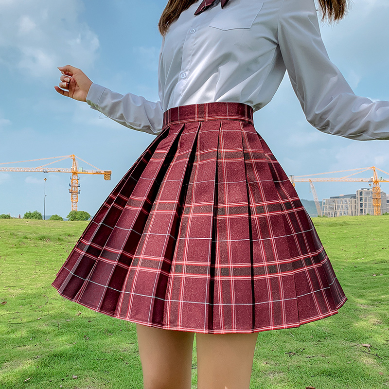 プリーツチェックスカート ベルト飾り付