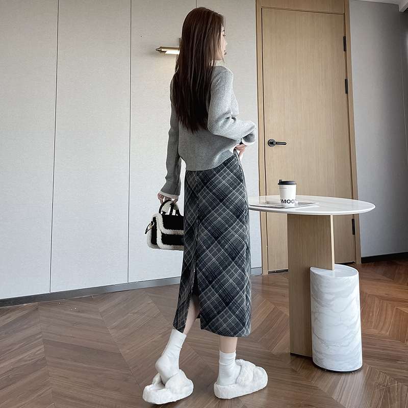 チェックスカート あったかチェックロングスカート