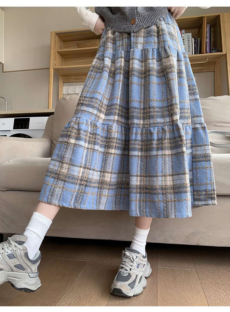 ウール素材 ティアードチェックスカート