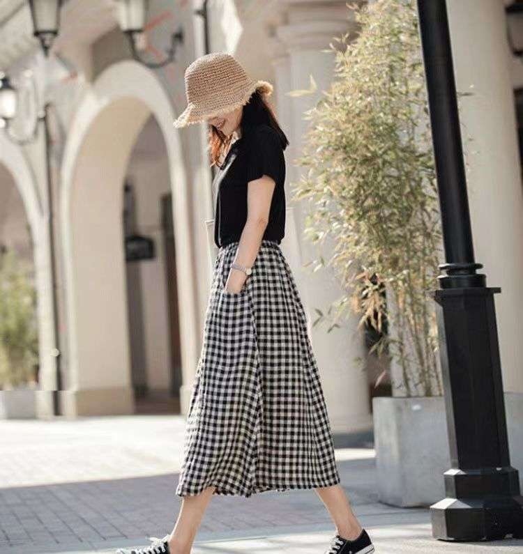 モダンチェックスカート ミモレ丈