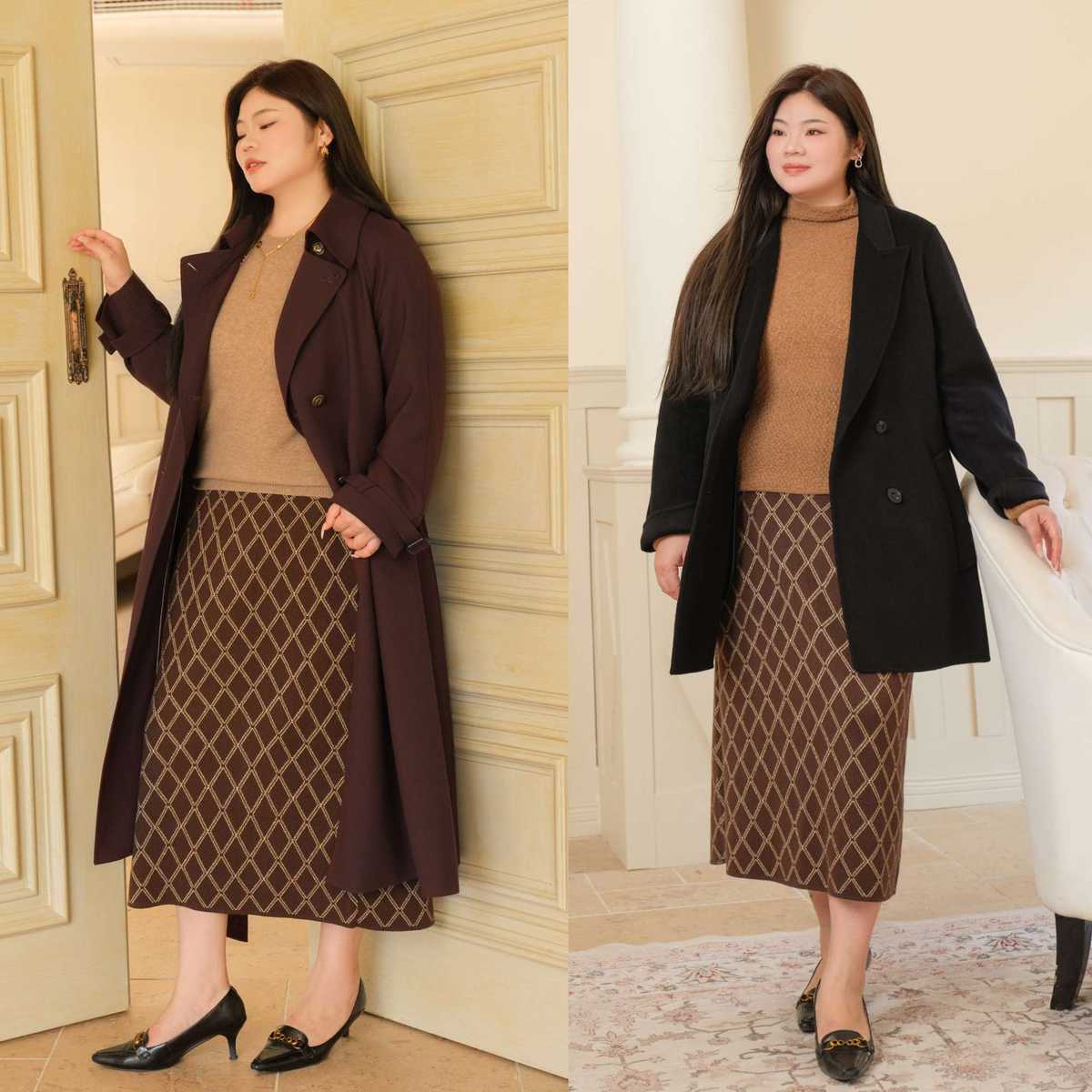 菱形模様キルティングチェックスカート