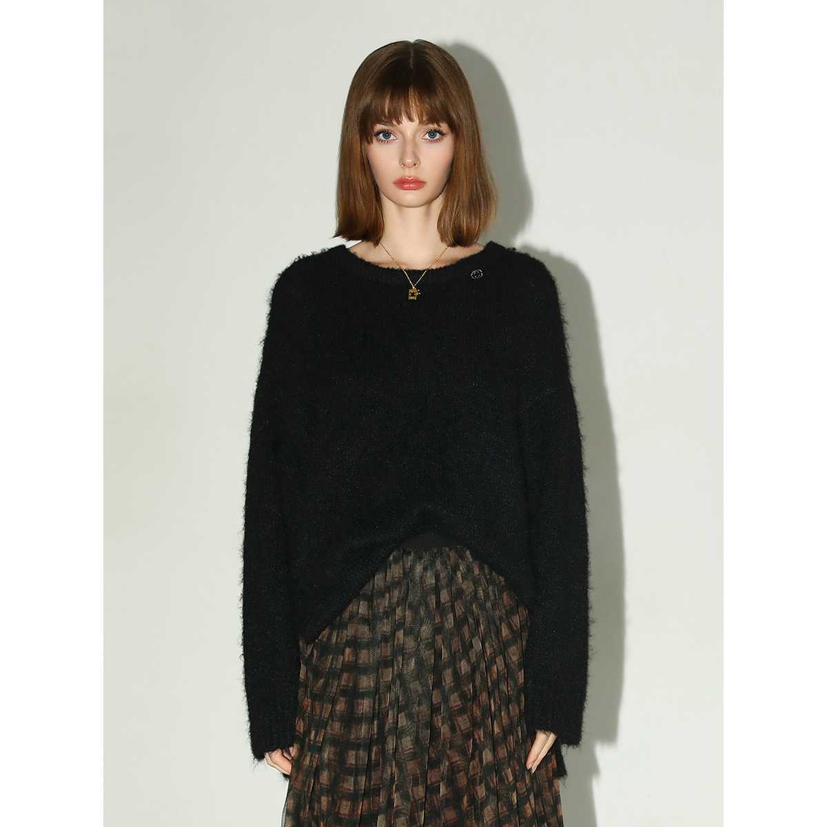 チェックスカート シアーチェック プリーツロングスカート