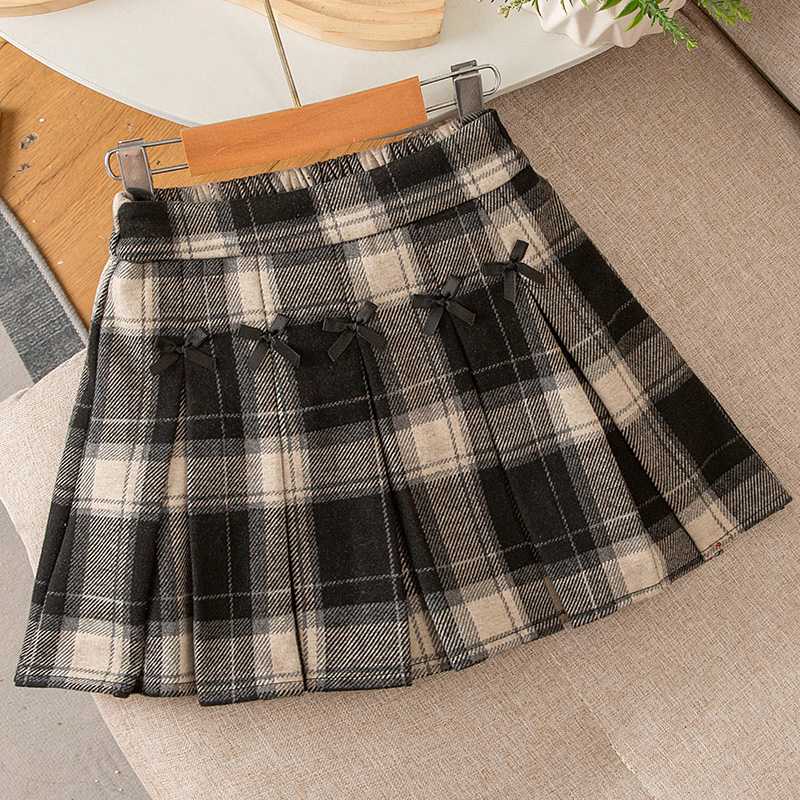 チェックスカート リボン付きプリーツミニスカート