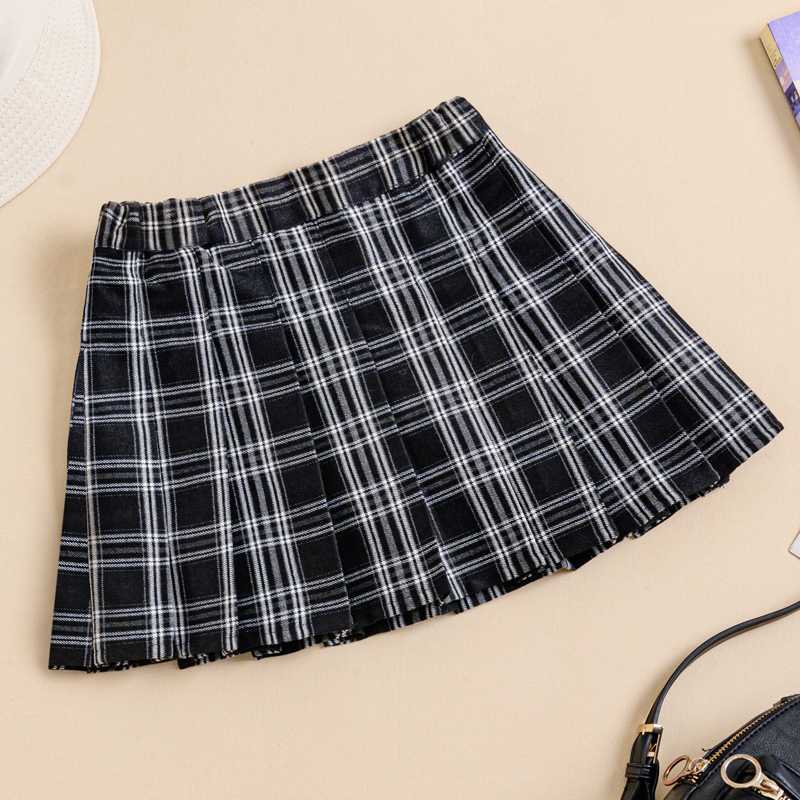 プリーツ切替チェックミニスカート