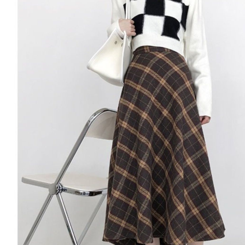 チェックスカート クラシックチェック柄フレアロングスカート