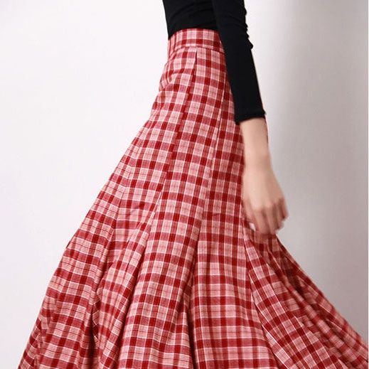 チェックスカート ギンガムチェック柄フレアロングスカート