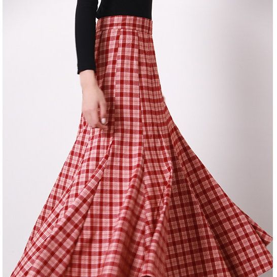 チェックスカート ギンガムチェック柄フレアロングスカート