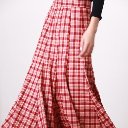 チェックスカート ギンガムチェック柄フレアロングスカート