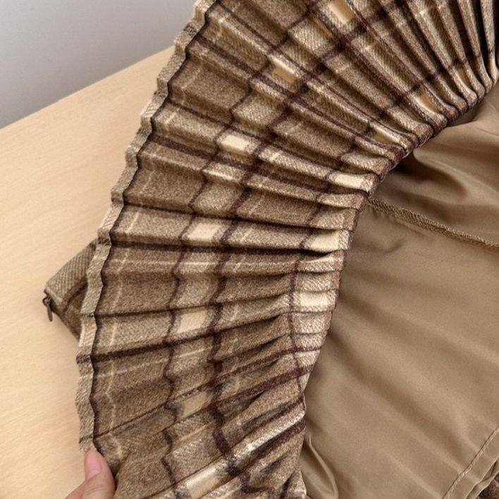 チェックスカート ニット素材プリーツ切替チェック柄ミニスカート