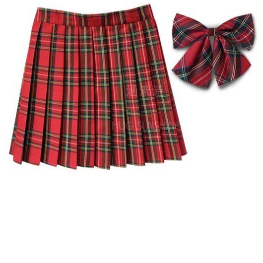 チェックスカート プリーツチェック柄ミニスカートリボン付き二点セット