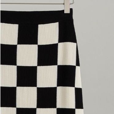チェックスカート 市松模様ニットタイトスカート
