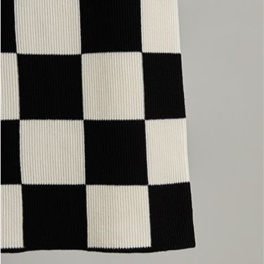 チェックスカート 市松模様ニットタイトスカート