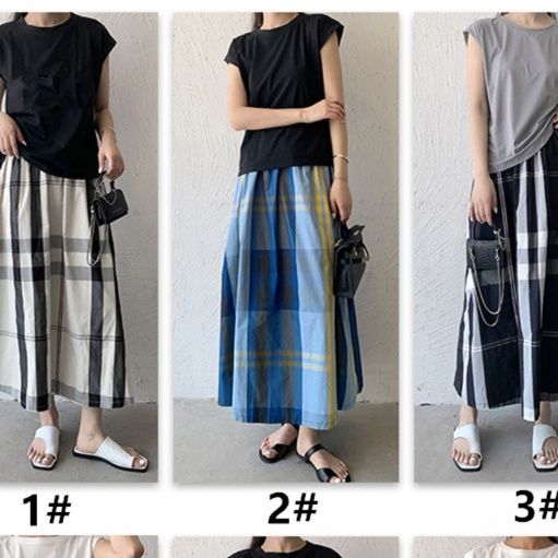 チェックスカート チェック柄ロング丈スカート 体型カバー 全11色展開