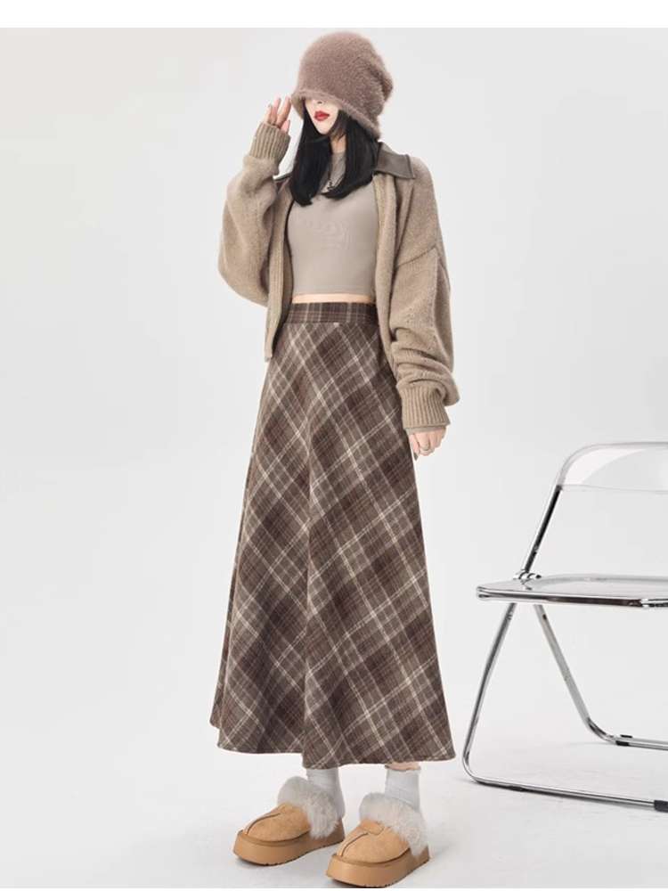 チェックスカート レトロチェック ロング丈フレアスカート