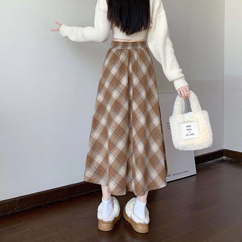 チェックスカート ふんわりチェック柄ロングスカート