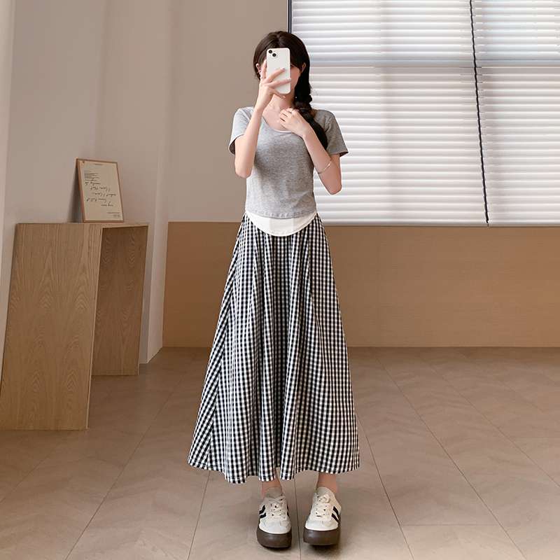 ゆったりロング丈チェックスカート