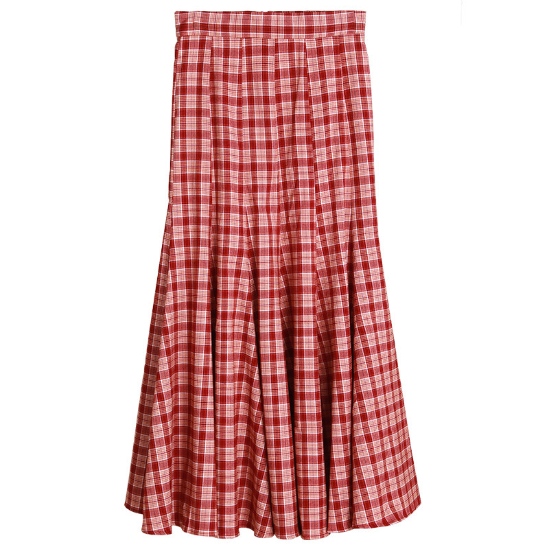 チェックスカート ギンガムチェック柄フレアロングスカート