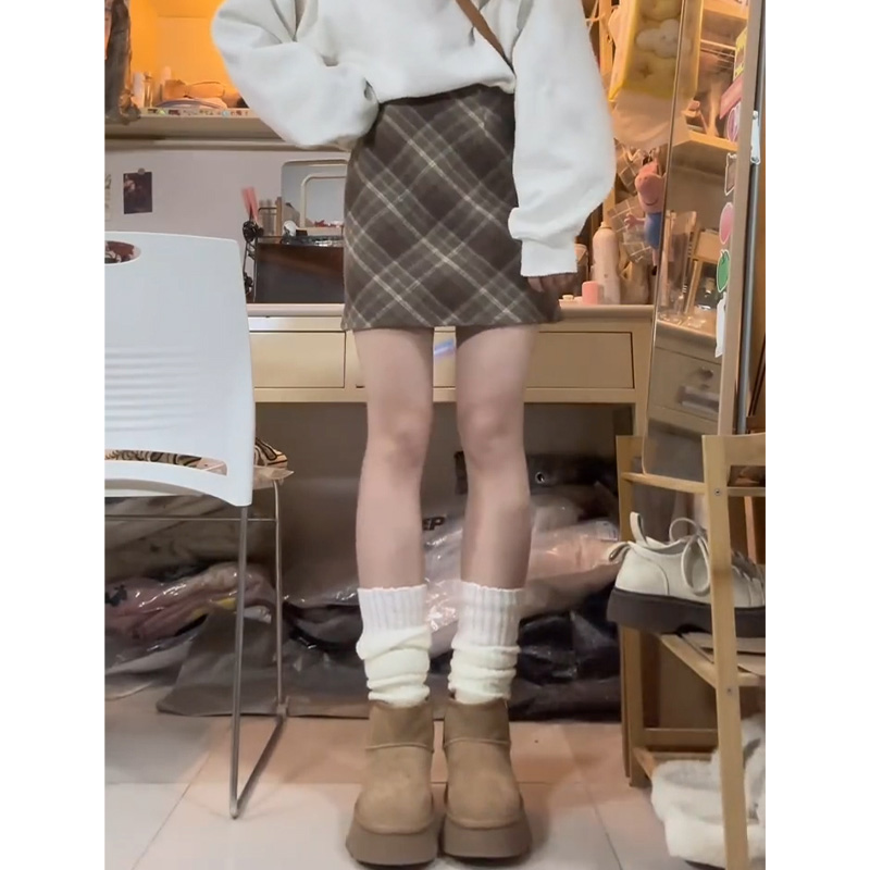 あったか可愛い♡ウール混チェック柄ミニスカート