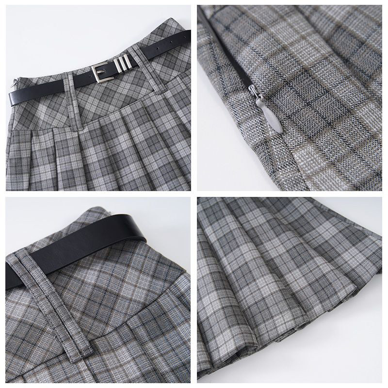 チェックスカート ベルト付きチェック柄プリーツミニスカート