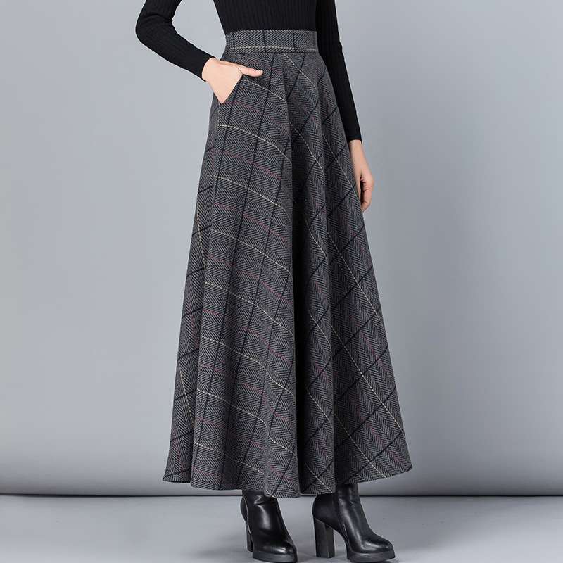 チェックスカート シンプル上品チェックロングスカート